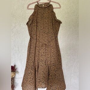 Who What Wear Tan and Black Leopard Midi Dress